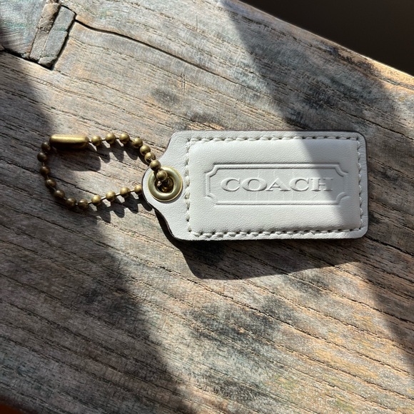 Coach White Leather Keychain yellow on back side Y2K - Picture 1 of 3